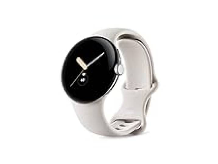 Google Pixel Watch – Montre connectée Android avec suivi et analyse des activités – Boîtier en acier inoxydable Argent Poli avec bracelet sport couleur Galet, LTE