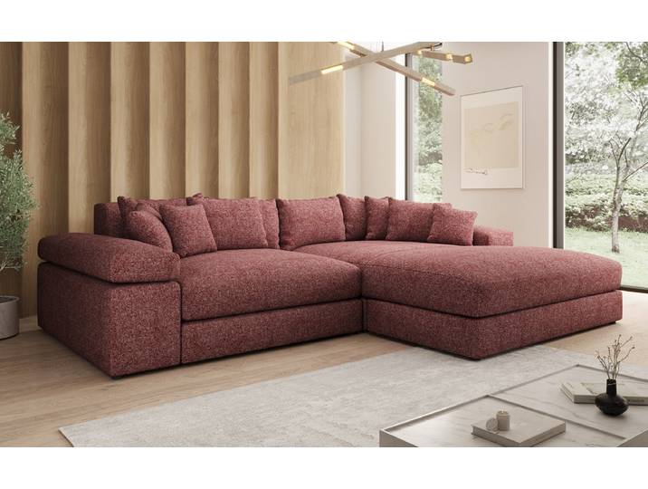 Designer Ecksofa Bernardo mit breiter Ottomane in Strukturstoff - Bordeaux - Strukturstoff - Rechts - Luxusbetten24