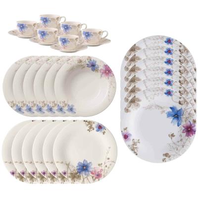 Geschirr-Set VILLEROY & BOCH "Kombiservice Mariefleur Gris Basic 30er Set bunt", bunt, 30, Porzellan, Geschirr-Sets, Geschirr-Set, Spülmaschinengeeignet, Mikrowellenfest