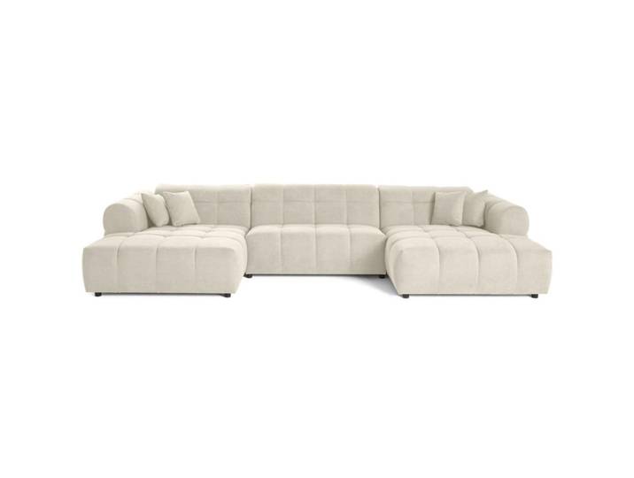 Canapé panoramique en u 7 places en tissu texturé beige