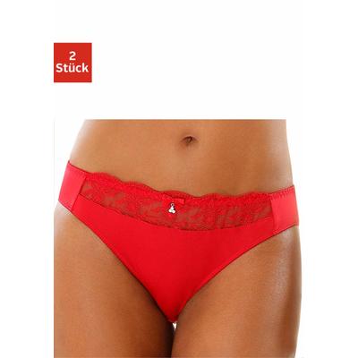 Slip NUANCE BY LASCANA, Damen, Gr. 48/50, rot (rot, weiß), Obermaterial: 92% Polyester, 8% Elasthan, Unterhosen Slip, mit schöner Stickereispitze, als Dessous-Set kombinierbar