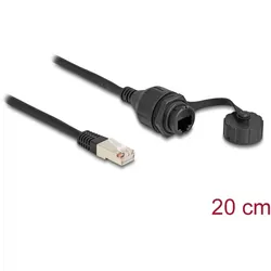 DeLOCK Kabel RJ50 Stecker zu RJ50 Buchse zum Einbau mit Verschlusskappe IP67 staub- und wasserdicht 20 cm