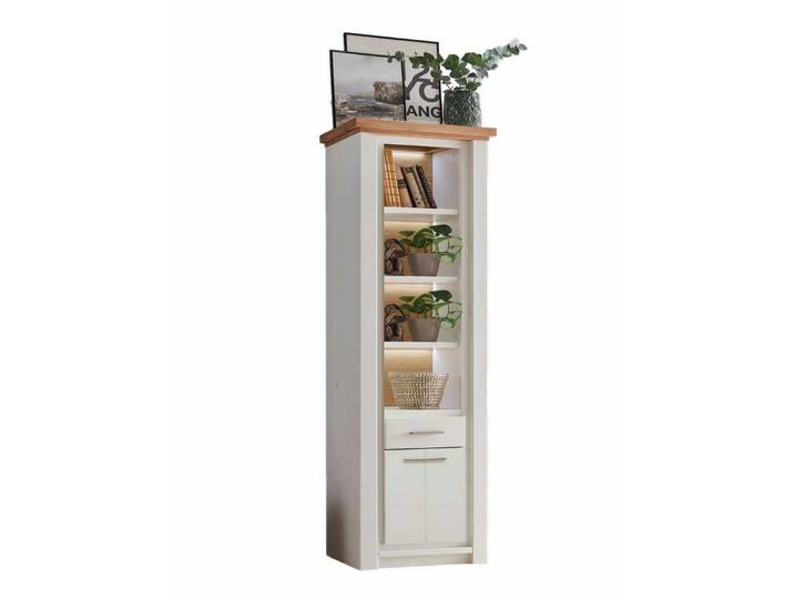 Casamia Vitrine Vitrine Regal Schrank Olbia 67x210x45cm Pinie Nordica weiß massiv