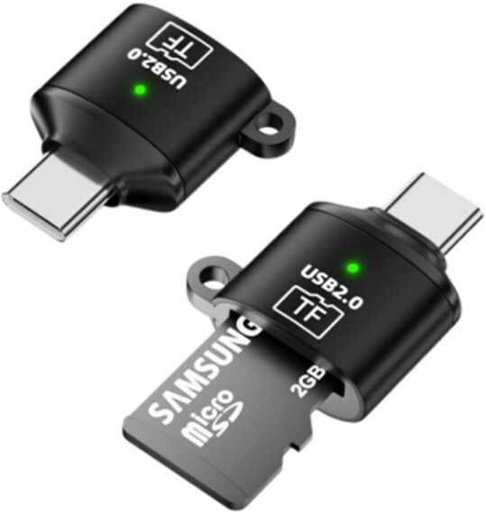 INF Adaptateur Type-C vers MicroSD (lot de 2) - Lecteur TF USB-C OTG, USB2.0 480mbps, Alliage d'aluminium + PVC, Compact Le noir