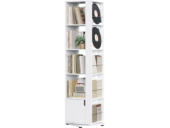 Yaheetech Bibliothèque Rotative 360° Étagère 5 Niveaux de 169 cm H avec Rangement Fermé pour Salon Chambre Bureau Blanc
