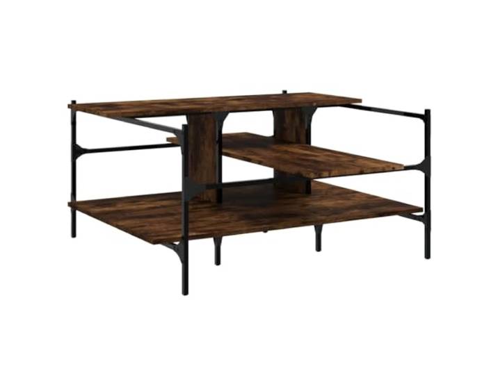 Couchtisch Raucheiche 100x100x48,5cm Holzwerkstoff Stahlbeine, starke Arbeitsplatte, Stauraum, glatte Oberfläche, feuchtigkeitsbeständig