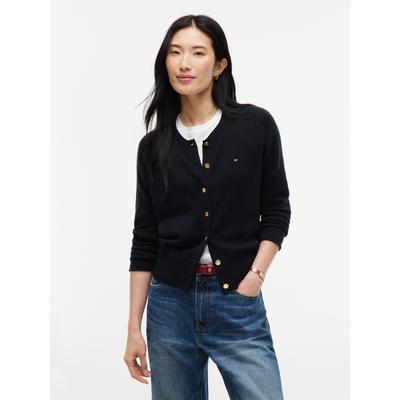 Strickjacke TOMMY HILFIGER "SOFT WOOL JERSEY SLIM CARDI", Damen, Gr. S (36/38), schwarz, Strick, Obermaterial: 100% Wolle, unifarben, slim fit normal, Rundhals, Strickjacken Strickjacke, aus reiner Wolle, slim fit