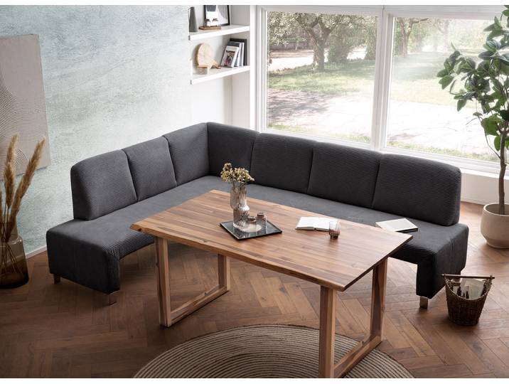 Eckbank EXXPO - SOFA FASHION Intenso, modern, 263/198 cm (B/T) , grau (anthrazith), B:264cm H:92cm T:198cm, NaturLeder;Strukturstoff (Zusammensetzung: Polyester 100%);Luxus-Microfaser (Zusammensetzung: Aufgeflockte 100% Polyester Schicht mit Prägung);Cord (Zusammensetzung: Polyester 100%), Sitzbänke, Eckbank, hohe Bodenfreiheit, frei im Raum stellbar, hoher Sitzkomfort