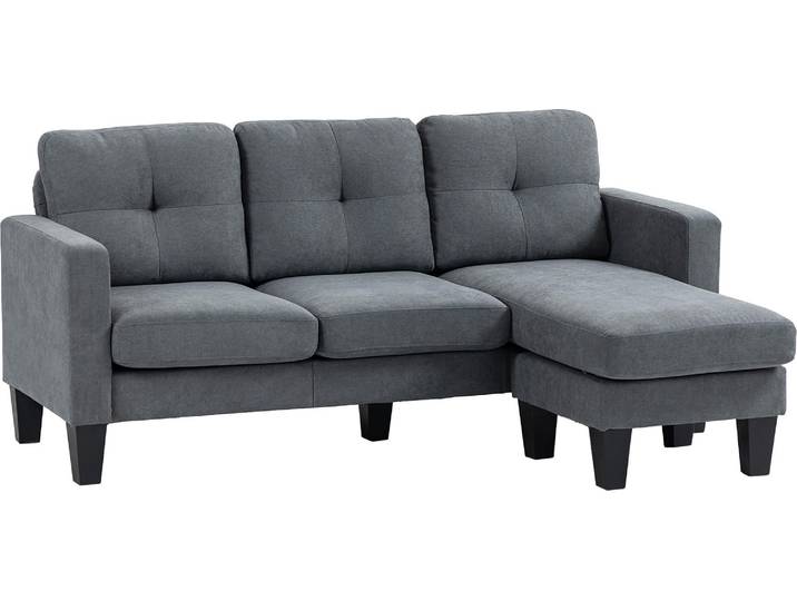 HOMCOM Ecksofa Couch mit Umkehrbar Chaiselongue Sofa L Form mit Leinenoptik