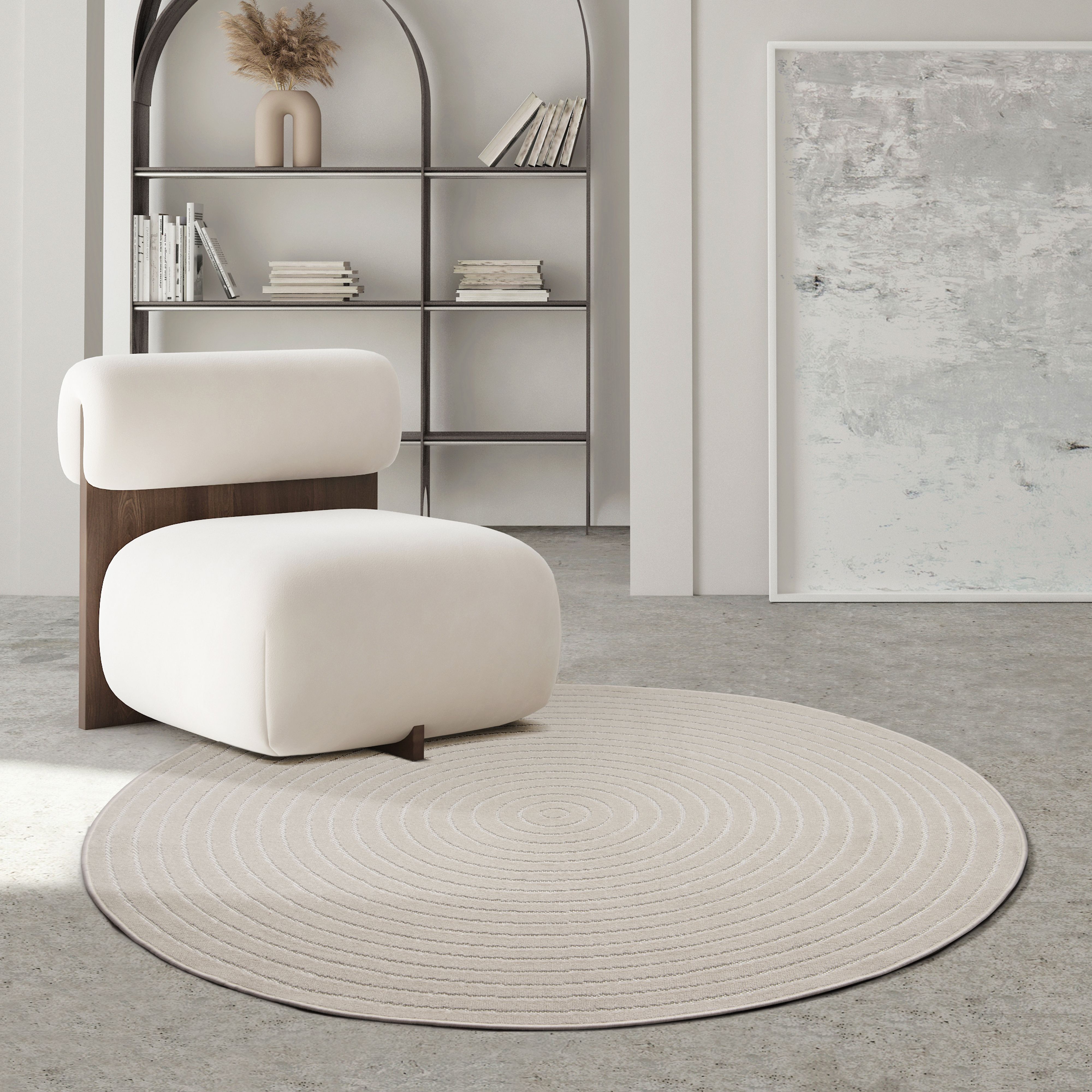 Teppich THE CARPET "Santo Plus", beige (creme), H:5mm Ø:120cm, Polypropylen, Teppiche, Teppich, Plus moderner robuster In und Outdoor Teppich creme Ø 120cm 1 Stk., 5mm, Ø 120cm