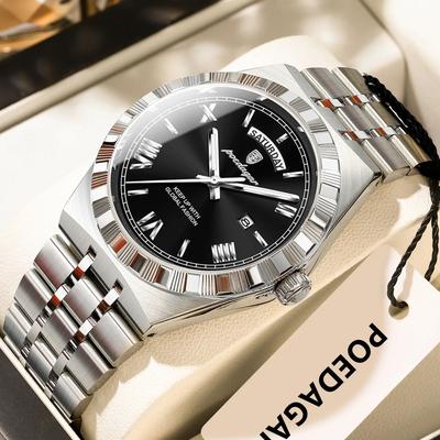Inspire Select POEDAGAR 675 Luxury Stainless Steel Men's Quartz Watch With Luminous Week & Date Display 675 Silver Black