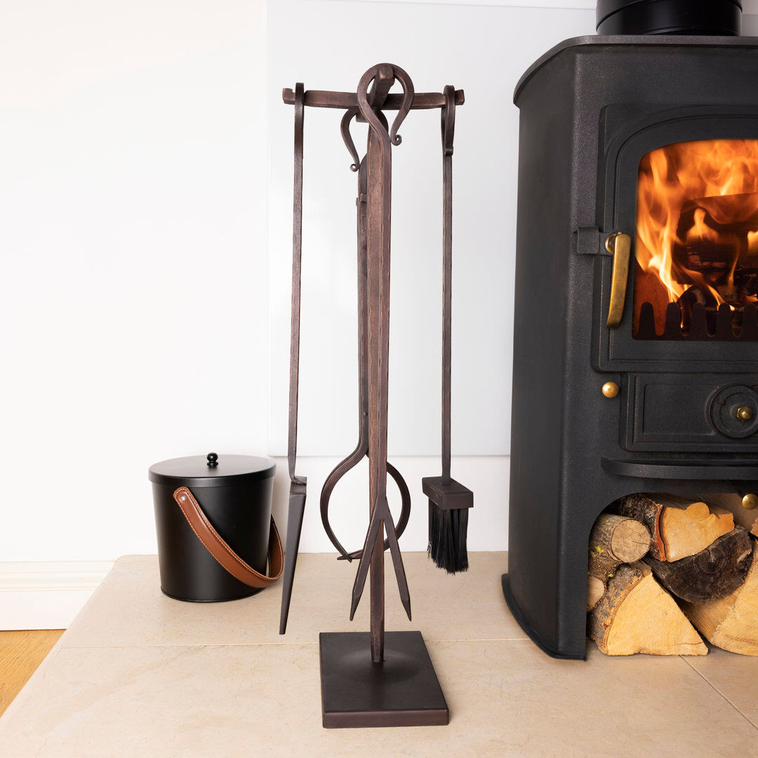 Charles Bentley Piece Iron and Metal Fireplace Tool Set Tool Stand Black