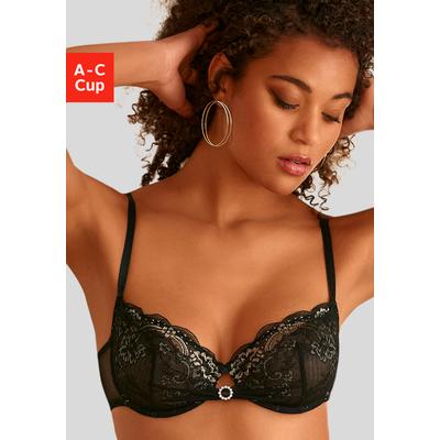 Bügel-BH LASCANA, Damen, Gr. 80, Cup B, schwarz (schwarz, gold), Spitze, Obermaterial: 76% Polyamid, 16% Elasthan, 8% Polyester, BHs Bügel-BH, aus extravaganter Spitze, sexy Dessous, transparente Unterwäsche