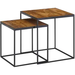KADIMA DESIGN Wohnzimmertisch 2er Set Mango Massivholz / Metall Beistelltisch Eckig, Design Beistelltisch Industrial, Sofatisch Couchtisch Quadratisch, Tischset