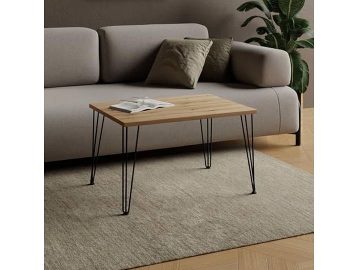 AKKE Couchtisch Wohnzimmertisch Beistelltisch Mit Metallbeinen Laminierte Platte Höhe 43cm Tisch Für Wohnzimmer Modern Loft Stil Moderno Artisan-Eiche 90x60cm