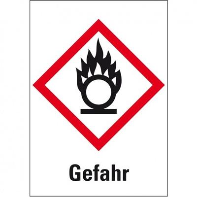 König Werbeanlagen Dreifke® Aufkleber I Gefahrensymbol Flamme über Kreis GHS 03, Gefahr, Folie, selbstklebend, 18x26mm, 30/Bogen, GHS-Verordnung