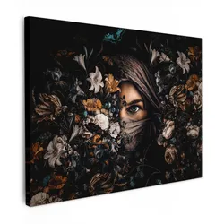 LEINWANDBILD Frau - Luxus - Blumen - Schmetterling - Porträt Wandbild 40x30 cm