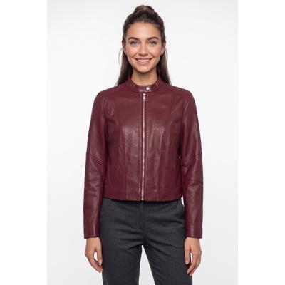 Lederjacke BOSS ORANGE "Saleste Premium Damenmode", Damen, Gr. 44, rot (open rot 646), Obermaterial: 100% Lammleder, unifarben, regular fit, mit Reißverschluss, Jacken, aus fein genarbtem Leder