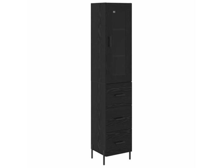 Highboard Schwarz Eichen-Optik 34,5 x 34 x 180 cm Holzwerkstoff Metallbeine, Holzwerkstoff-Rückwand, schmale Stellfläche, Esszimmer, Küche, trocken abwischbar, wandbefestigt