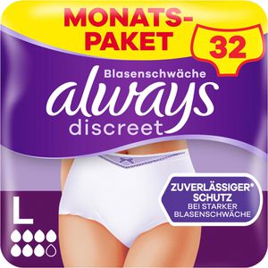 always Inkontinenz-Pants Discreet Plus, Frauen, Größe L (109-134cm), Einweg, 7 Tropfen, 32 Stück