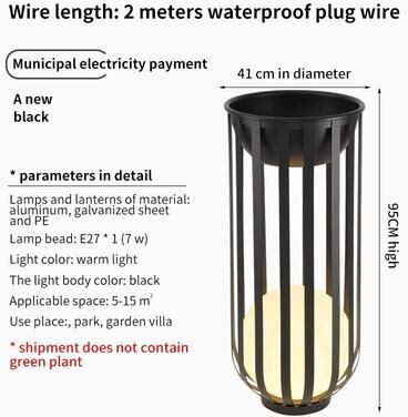 Uplifted Goods Elegant Outdoor Patio Light For Garden Tea Tables Courtyard Decor mains D41x95cm carbonized Steel