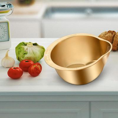 Inspire Select Stainless Steel Slanted Rice Strainer Bowl Multi Use Colander For Washing Rice, Pasta & Vegetables gold