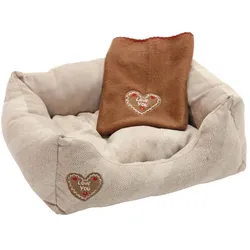 Kerbl Kuschelbett LOVE YOU, beige 47x37x17cm 50x40cm (Hund, Katze), Hundebett + Katzenbett