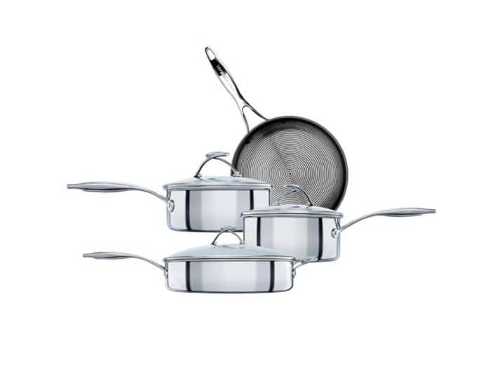 Circulon SteelShield C Serie Edelstahl-Pfannen-Set für Induktionskochfelder, Set mit 4 Töpfen und Pfannen mit Hybrid-Antihaftbeschichtung, Metall-Utensilien sicher und spülmaschinenfestes Kochgeschirr