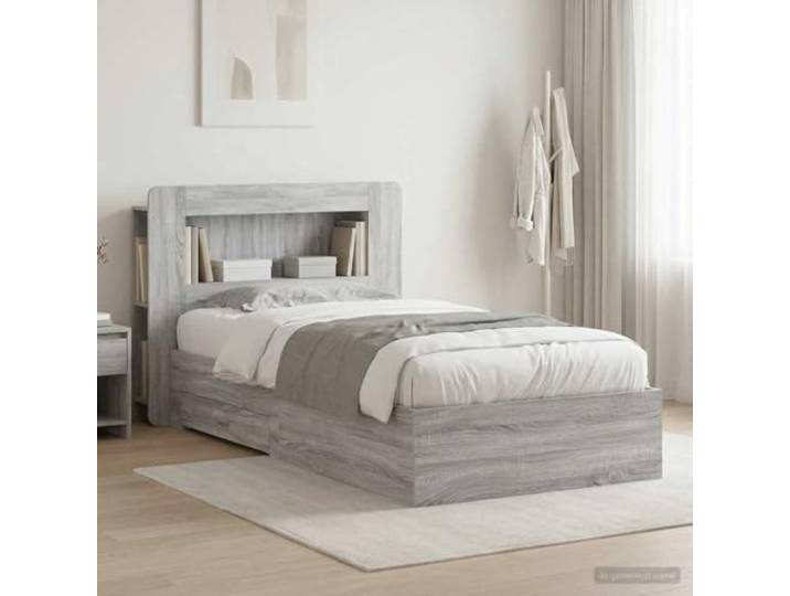 RJPLMFV Bettgestell mit Aufbewahrung, 80 x 200 cm, Grau Langlebiges Holz, integrierte Schubladen und Regale, modernes Design, einfache Montage