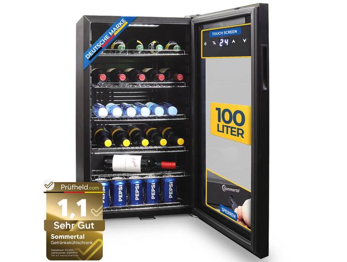 Sommertal Weinkühlschrank Gk100, Schwarz, Metall, 85 cm, Barzubehör & Weinzubehör, Barzubehör