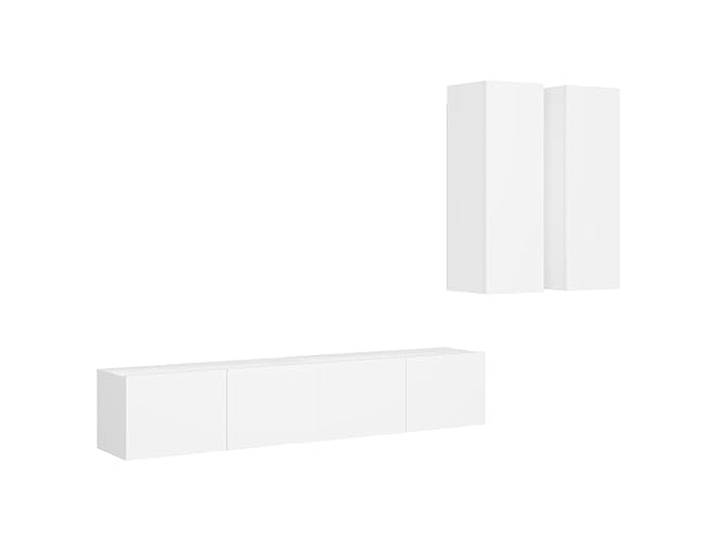 GHVBNMF 4-TLG. TV-Schrank-Set Hängend Wandboard Weiß Holzwerkstoff Wandhängendes Lowboard-Set fürs Wohnzimmer aus pflegeleichtem Holzwerkstoff mit reichlich Stauraum für geordnete Medien.