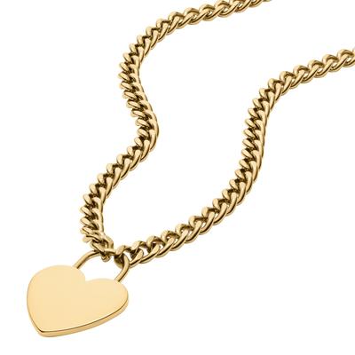 Kette mit Anhänger FOSSIL "Schmuck Geschenk Edelstahl SUTTON Herz", gold (gelbgoldfarben), Halsketten, Damen, Edelstahl, L: 51 B: 5mm, B:5mm