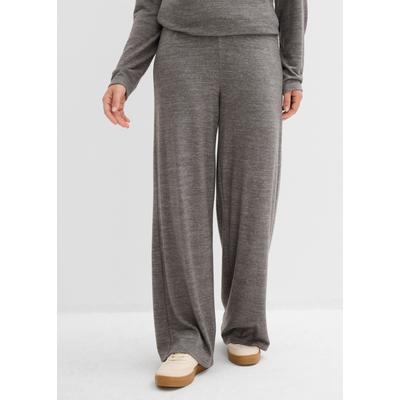 Palazzohose BONPRIX, Damen, Gr. 52/54 (XXL), N-Gr, grau (anthrazit meliert), Obermaterial: 50% Viskose, 45% Polyester, 5% Elasthan, loose fit, Hosen Palazzohose, lockere Passform, weit geschnitten
