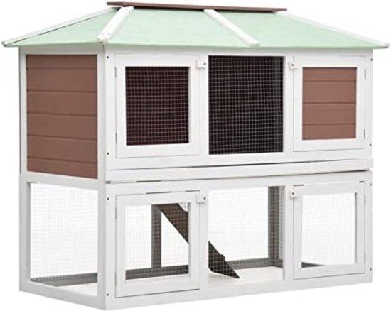 Famanu Kaninchenstall für draußen - Geräumiger Kaninchenstall mit Auslauf - 93,5 x 44,5 x 22 cm - Braun