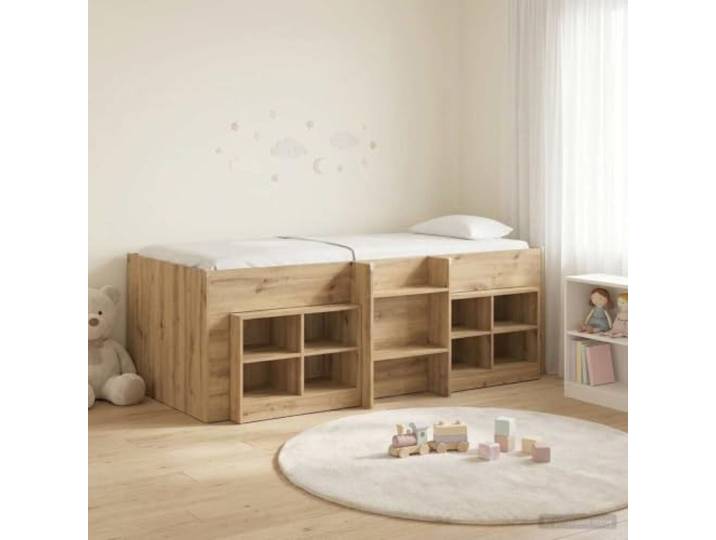 HKPWRBFG Hochbett 90x200 cm Artisan-Eiche mit Stauraumschränken & Leiter Platzsparendes Design, Inklusive Lattenrost, Stabile Holzwerkstoff-Konstruktion