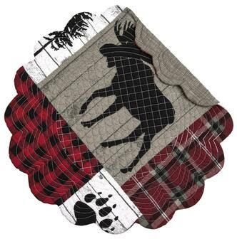 C&F Home Hayden Placemat Set of 6 Lodge Cabin Nature Rustic Gray and Red Patchwork Pattern Cotton Reversible