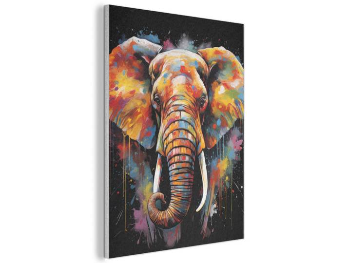 MuchoWow Akustikbild - Elefant - Graffiti - Schwarz - Tiere - Farben - 50x70, Kunststoff, Rechteckig, 50x70x0.9 cm, Wandverkleidung, Akustikpaneele