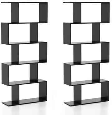 2 PCS 5-Tier Bookshelf S-Shaped Bookcase Room Divider Display Shelf