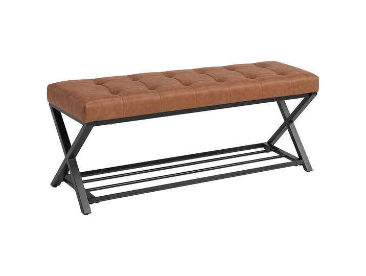 Homcom Schuhbank Kunstleder Kohlenstoffstahl Braun, Metall, Füllung: Schaumstoff, X-Form, 112x47x37 cm, Garderobe, Schuhaufbewahrung, Schuhregale
