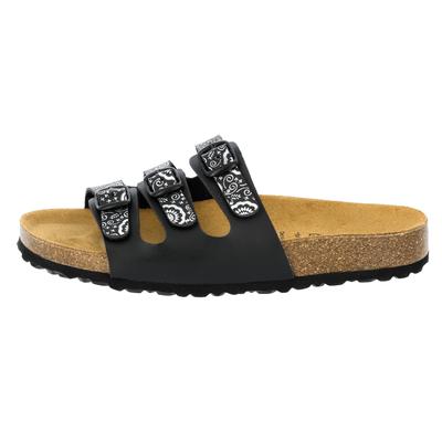 Pantolette LICO "Pantolette Bioline Flower", Damen, Gr. 36, schwarz, Synthetik, Schuhe Pantolette