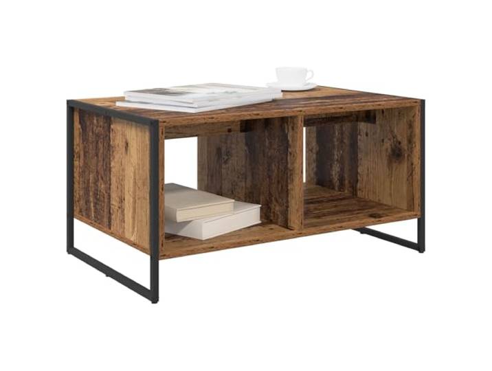 KTHLBRH Couchtisch aus altem Holz, 80 x 50 x 40 cm, Braun Mehrschichtholz, Stahlbeine, industrieller Stil, rechteckig, für Wohnzimmer