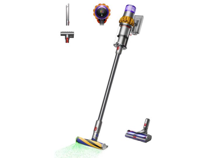 DYSON Akku-Hand-und Stielstaubsauger Dyson V15 Detect Absolute Nickel/Gelb , nickel satin gelb, glanz nickel, B:26,6cm H:126cm T:25cm, Akkusauger, 240 Airwatt Saugkraft, Stauberkennungssensor, Akku-Hand-und Stielstaubsauger