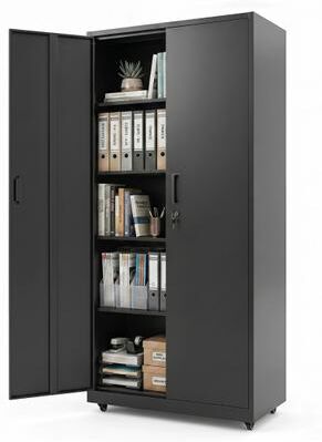 Costway Rolling Metal Storage Cabinet 73 Inches Lockable File Cabinet with 4 Smooth Wheels-Black