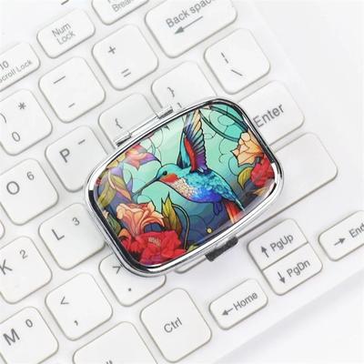 Inspired Living Cute Metal Travel Pill Case Mini Medicine Organizer Box bird