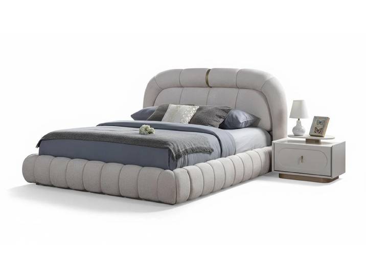 JVmoebel Schlafzimmer-Set Schlafzimmer Set Modern Weiß Bett Nachttische Stoff Designer-Bett, (2-tlg)