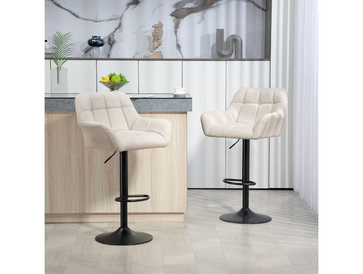 HOMCOM Tabourets Bar Réglables 2pcs Similicuir Lin Crème Noir