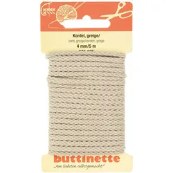 buttinette Baumwoll-Kordel für Bekleidung, greige, 4 mm Ø, Länge: 5 m