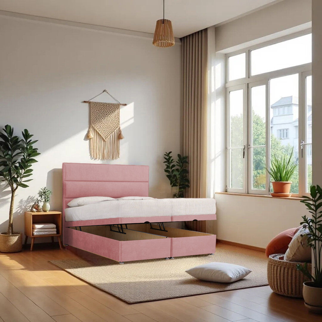 Ebern Designs Upholstered Divan Bed with Mattress Pink Single (3')
