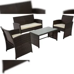 DELUKE Outdoor Sitzgruppe CINAR - Metall Braun 220x112x79 cm | Gartenloungeset Rattan Gartenessgruppe Gartenmöbelset Stühle Bank Tisch Garten Sitzgruppe