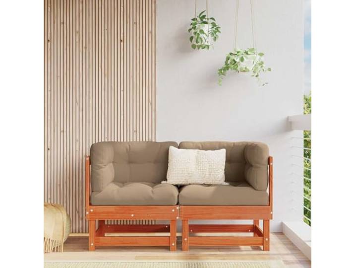 KFPOERTFGD 2 TLG. Gartenecksofa Set Kiefernholz massiv wachsbraun Modulares Loungesofa für Terrasse und Balkon